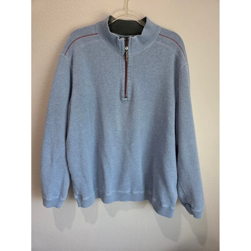 Tommy Bahama Quarter Zip Pullover Mens XL Blue Green Excellent Reversible